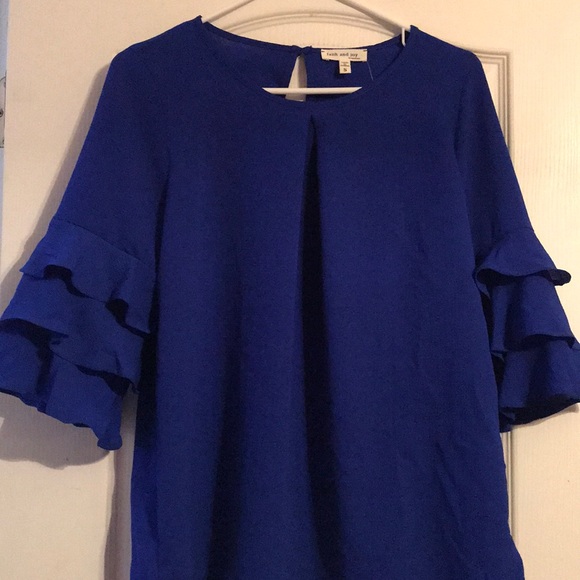 NWO Blue Ruffle Shoulder Blouse - Picture 4 of 6